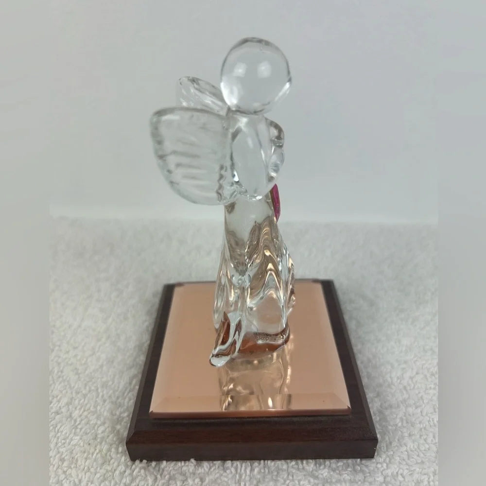 Dacra Glass Company Crystal Angel Figurine with October Stone on Wood Base
